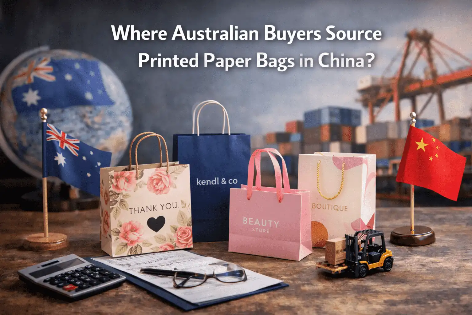 Unde emptores Australiani saccos chartaceos impressos in Sinis petunt?